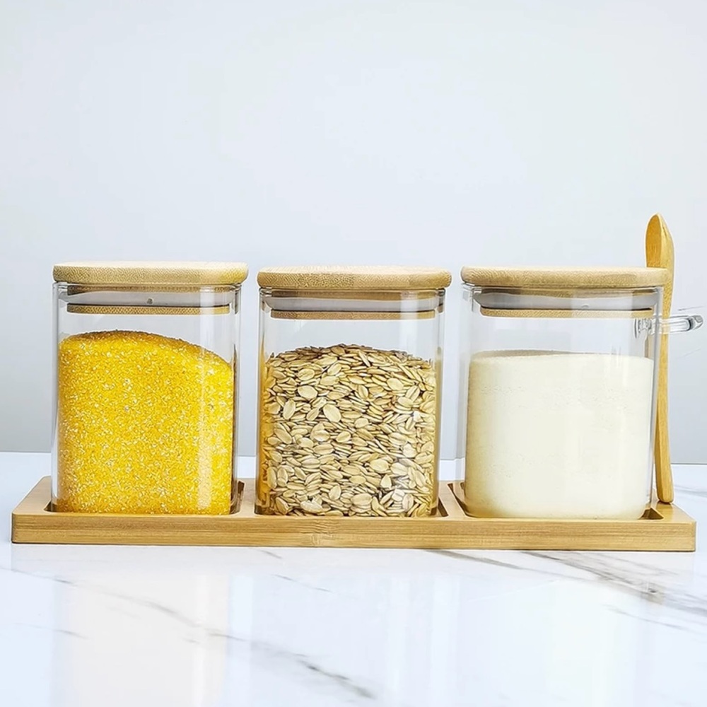 Set of 3 Glass Food Storage Containers with Bamboo Lids